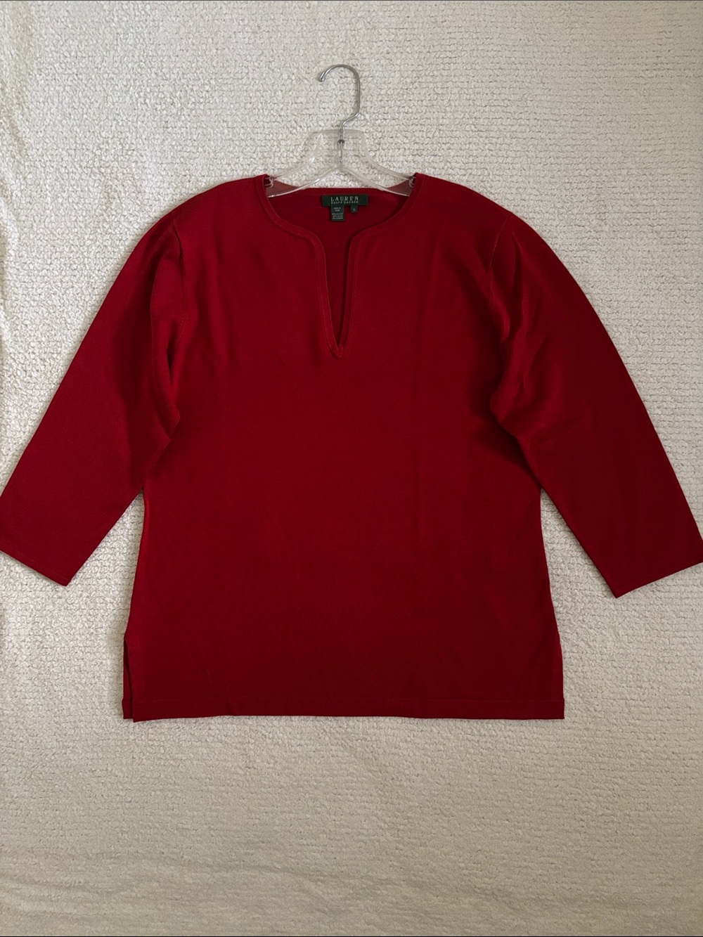 Ralph Lauren Red V-Neck Three-Quarter Sleeve Sweater
